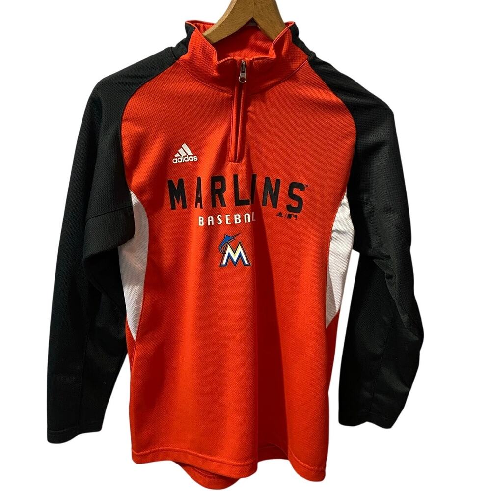 ADIDAS MIAMI MARLINS SHIRT — Youth Medium 10-12 Orange Long Sleeve Baseball Tee
